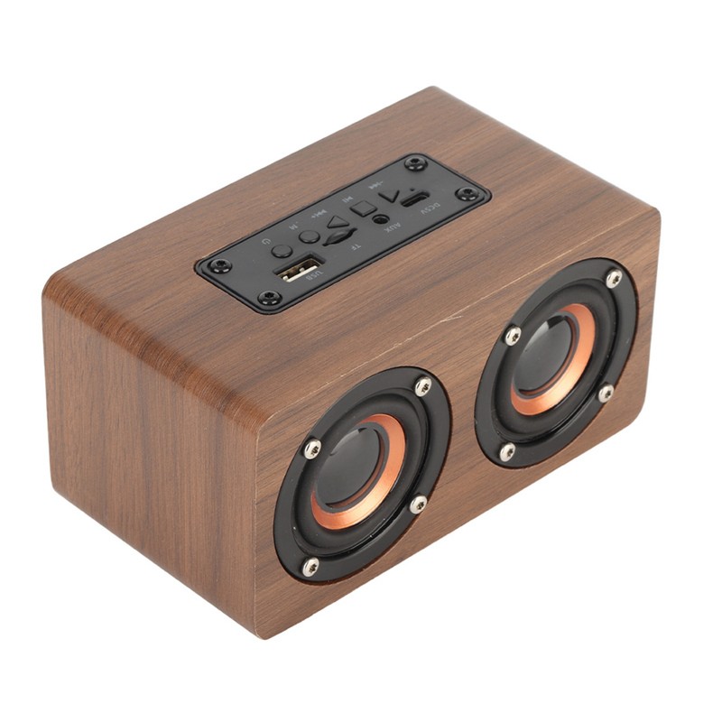 Wood Bluetooth Speaker Subwoofer FM Radio HiFi Music Clock Alarm