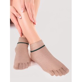 Bencailor 4 Pair Women Toe Socks Striped Cotton Crew Socks with Toes Separated for Women Men Athletic Running(Black, White, Grey, Khaki)