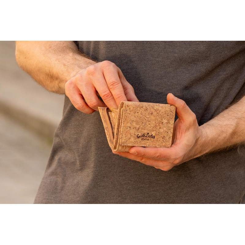 Gusti August Wallet Brown Leather Product Vegan, Natural cork, Retro