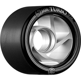 RollerBones Turbo 62mm x 97A Black Speed/Derby Roller Skate Wheels w/Clear Aluminum Hub (8 pk)