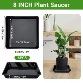 GREANER 8 Inch Humidity Tray, Black 6 PCS Plant Pot Drainage Tray, Indoor Plant Trays for Pots, Drip Trays for Potted Plants, Plastic Plant Trays for Pots, Seed Starter Growing Tray