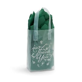 NWP Thank You Frosted Clear Plastic Gift Bags, 3 Mil - Rose Size - 5.25in. X 3.25in. X 8.5in. - 200 Pack