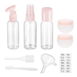 chongning Travel Bottles for Toiletries, 8 PCS Transparent Travel Bottles with Labels，Refillable Travel Containers for Cosmetic Shampoo Lotion Makeup Shower Hand Soap (Pink)