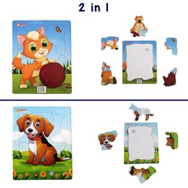 Just Smarty Preschool Puzzles for Toddlers 1-3 Set of 2 | Fun Shapes 5 Pieces Kitten and 4 Pieces Puppy Toys with Tray for Kids Ages 1-3 | Best Educational Puzzles for Kids Level 1
