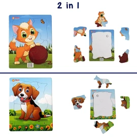 Just Smarty Preschool Puzzles for Toddlers 1-3 Set of 2 | Fun Shapes 5 Pieces Kitten and 4 Pieces Puppy Toys with Tray for Kids Ages 1-3 | Best Educational Puzzles for Kids Level 1