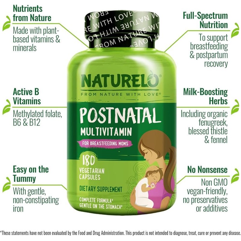NATURELO Postnatal Multivitamin - Natural Vitamins & Minerals Including Vitamin