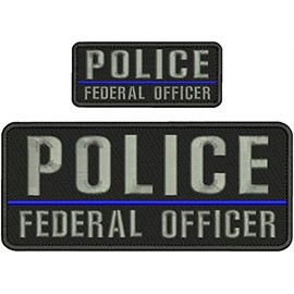 Police Federal Officer Blue LINE EMB Patch 4X10 and 2X5 Hook ON Back BLK/Gray - Embroidery Patch for Jacket Hat Backpack