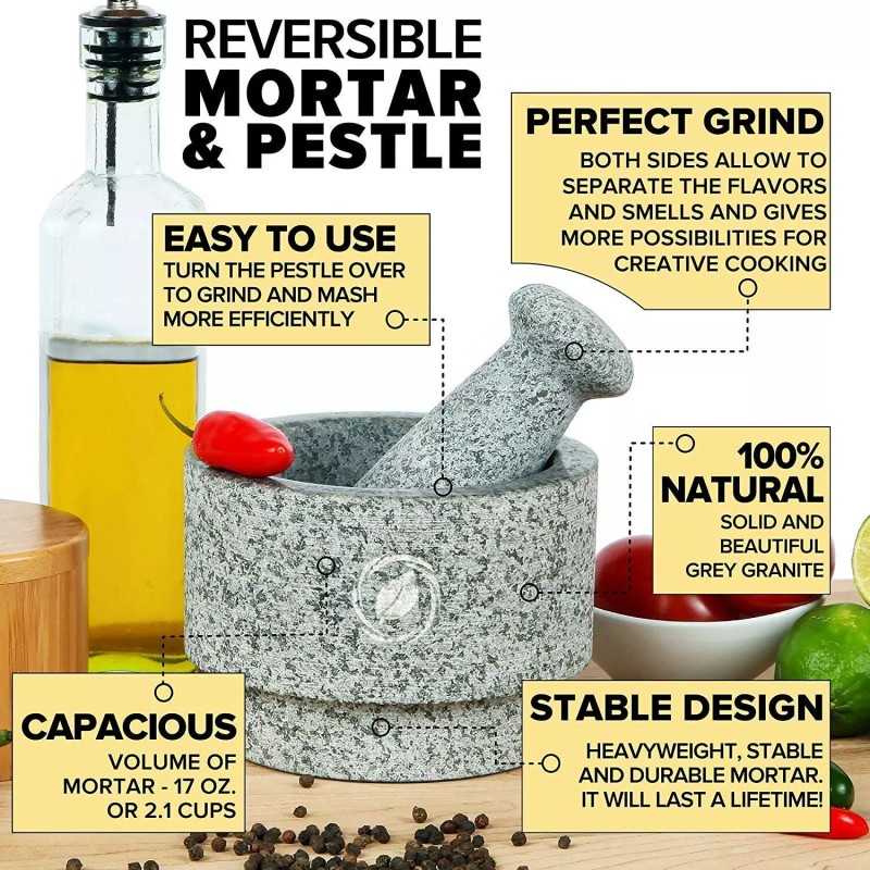 Laevo Mortar and Pestle Set (Large) | Gray Granite |