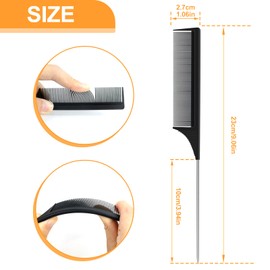 Sularpek 3 Pieces Tail Comb, Carbon Fibre Styling Comb, Rat Tail Comb, Anti Static, Heat Resistant, Steel Pintail Comb Cutting, Fine Tooth Comb, Teasing Hair Comb for Women and Men, Black