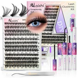 Lash Clusters Kit, DIY Cluster Eyelash Extensions 9‑16mm, 30D+40D+50D, 240pcs Fluffy D Curl Natural Lashes with Lash Bond and Seal,Tweezers, Remover, Brush–Waterproof Fake Wispy Individual Clusters