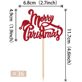 36 piezas de adornos para magdalenas de Feliz Navidad con purpurina para Navidad, sombrero de Papá Noel, para celebrar feliz Navidad, Año Nuevo, día festivo, decoración de pasteles, suministros rojo