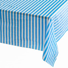 137*274cm Light Blue and White Stripes TableCloth Table Cover Party,Disposable Rectangular Tablecover Plastic Light BlueTable Cloth Party for Picnic,Baby Shower,Wedding,Birthday Parties Decorations