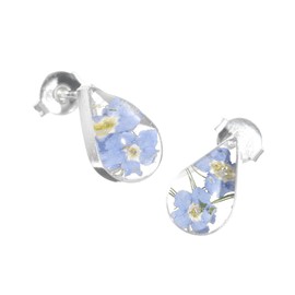 Shrieking Violet 925 Sterling Silver Teardrop Real Flower Stud Earrings - Forget-Me-Not (Blue)
