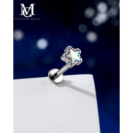 CM Crareesi Mania Titanium Star Helix Stud Earrings 16G Internally Threaded Cartilage Tragus Flat Back Stud Earring Hypoallergenic Medusa Piercing Jewelry AB CZ