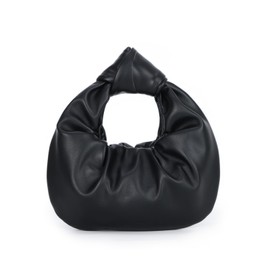 Fecialy Women's Ruched Clutch Purse PU Leather Hobo Handbag Knot Formal Evening Bag Pleated Bag, Black