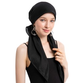 ZLYC Women's Chemo Turban Hat Headwraps Lightweight Beanie Hat, Black Plain