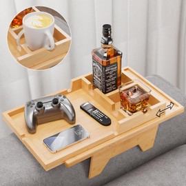 Bestjing Bestjing Bamboo Couch Cup Holder - Sofa Clip on Side Table for Wide Arm - 2 in 1 Couch Arm Table with Be Slide-Away Detachable Cup Holder - Sofa Armchair Caddy Tray for Drinking Snacks iPad TV Remote