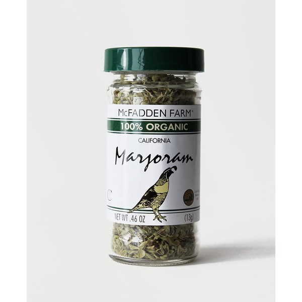 McFadden Farm Organic Marjoram, Dried Herb, Grown and packed in the U.S.A., 0.46 oz. in glass jar