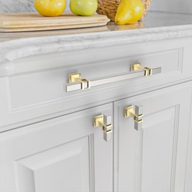 Asidrama 10 Pack 5 Inch(128mm) Brushed Satin Nickel and Gold Kitchen Cabinet Handles, Cabinet Pulls Kitchen Cabinet Hardware for Cupboard Drawer Pulls
