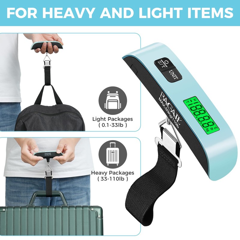 BAGAIL Digital Luggage Scale, 110lbs Hanging Baggage Scale with Backlit