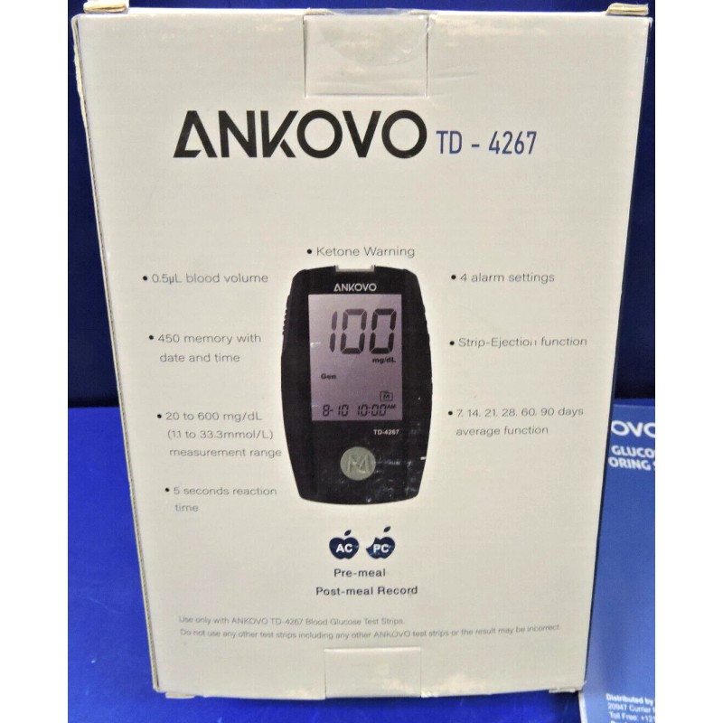NEW Ankovo TD-4267 Blood Glucose Monitor / 100 Strips 100