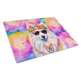 Caroline's Treasures DAC2550LCB Samoyed Hippie Dawg Glass Cutting Board Large Decorative Tempered Glass Kitchen Cutting and Serving Board Large Size Chopping Board