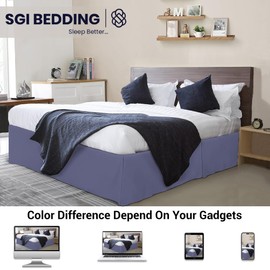 SGI Bedding 18 inch Drop Bed Skirt King Size - Platform Style with Secure Fit, Classic Tailored Look, Elegant Pleated Style Dust Ruffle Split Corners, Wrinkle Resistant Microfiber - Mediterranean Blue
