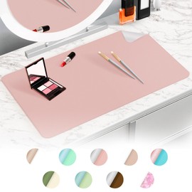 Makeup Mat for Vanity to Protect Desk Top 23.6 x 15.7 in, Dual-Sided Makeup Mat, Easy to Clean Desk Pad - Waterproof and Oilproof Vanity Accessories (Pink and Silver)