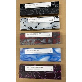 Pen Kit Mall AA Blanks - 10 ASSORTED ACRYLIC PEN BLANKS FOR PEN TURNING - Assorted colors & Designs - .75 X .75 X 5 Labeled For Ease of Reorder