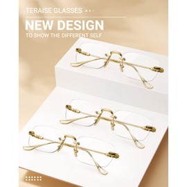 TERAISE 3Packs Frameless Metal Reading Glasses for Men/Women Blue Light Blocking -Rimless Fashion Comfortable Computer Eyeglasses