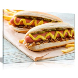 American Hot Dogs with Sausage Fast Food Takeway Canvas Wall Art Picture Print (12x8in)