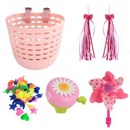 Kids Bike Basket Set - Bike Accessories Kids Cute and Fun Kids' Bike Accessories, Including Cycling Baskets, Bicycle Bells, Bow Tassel, Spokes Beads and Windmills, Bicycle Decorations for Girl