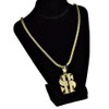 Cash Dollar Sign Iced Pendant Necklace Yellow Gold Finish 36"