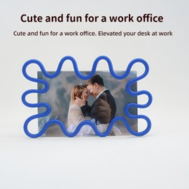 AINMEGE Handmade 4x6 Inch Acrylic Picture Frame, Cute and Unique Picture Frames for Tabletop Display, Small Curve Design Photo Frame (Horizontal) Blue