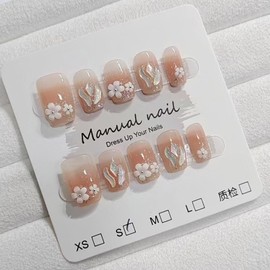 PQZQPAMZ Pink Square Press On Nails White Floral Short False Nails Spring Stick on Nails Full Coverage Acrylic Nails for Women DIY Flower Manicure Decoration Supplies