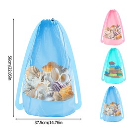 BOXOB 3pcs Beach Toy Bags, Large Capacity Mesh Sand Toy Bags Drawstring Closure Practical Seashell Collecting Storage Backpack for Holding Towels Beach Essentials