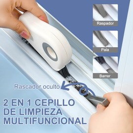 SYCYKA Cepillo para Limpiar Ventanas, Cepillo de Limpieza de Grietas Multifuncional de 2 en 1 con Rasqueta Oculta, Cepillos de Limpieza para el Hogar para Baños, Cocinas, Aseos y Ventanas (Gris)
