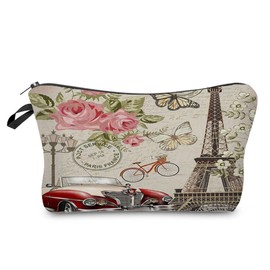 Livel lhood Paris Eiffel Tower Makeup Bag Cute Small Makeup Organizer Travel Toiletry Zipper Pouch Birthday Christmas Souvenir Gift Eiffel Tower Vintage Cosmetic Bag for Women Friends