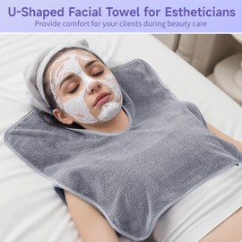DIMEGON - 12 toallas faciales en forma de U, diseño dividido, toalla suave de estético, paño facial de forro polar coral para salones de belleza, cuidado de la piel, centros de spa, gris