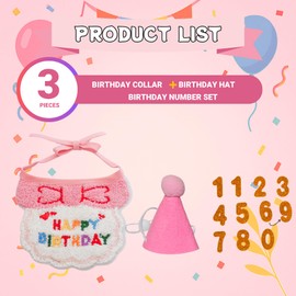 Duggyta Cat Birthday Pink Collar Set – Pink Party Collar, Hat & Numbers 0–9 – Adjustable Birthday Outfit for Small to Large Cats