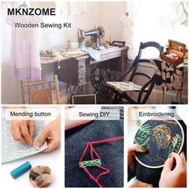 MKNZOME Wooden Sewing Kit - Premium Sewing Suit Box with Complete Sewing Accessories for Repairing Clothes, DIY Hobby Household Sewing Tools for Grandma Mother Girls Beginners, Portable for Travel and