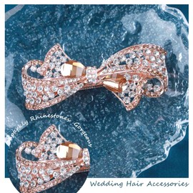 TseenYi Bow Crystal Hair Clip Rhinestone Wedding Hair Clip Hair Clip Shiny Bridal Crystal Hair Clip Decorative Headwear Gold Crystal Women and Girls (Champagne Crystal)