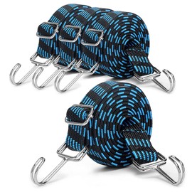Pack of 4 Adjustable Elastic Straps with Hooks, 2 m Rubber Expander Elastic Band, Wide Luggage Tensioner, for Bicycle, Motorcycle, Transporter (Blue)