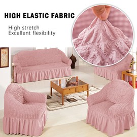 Jeloris Stretch Armchair Slipcover Easy Fitted Sofa Couch Cover with Skirt, Durable Washable Universal High Elastic Furniture Protector for Kids, Pets (Small, Pink)