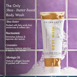 54 Thrones Gel De Baño Con Crema De Mantequilla Que No Reseca, Gel De Baño Con Manteca De Karité, Jabón Líquido Exfoliante E Hidratante, Vainilla De Uganda Y Miel De Etiopía.