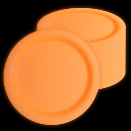 APUXXJUPA Glow in The Dark Neon Birthday Plates, 50 Pcs 23 x 23 cm Orange Bulk Paper Plates Glow Party Plates for Neon Glow Party Supplies Let's Glow Party Decorations