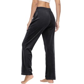 TACVASEN Velvet Pants for Women Warm Velour Sweatpants with Pockets High Waisted Fleece Joggers Winter Athletic Black XL