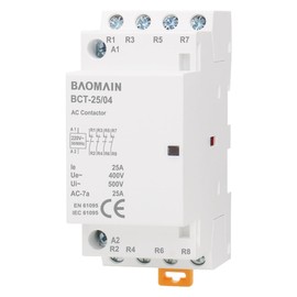 Baomain 220V AC 4-Pole Modular Contactor, 25A 4NC Normally Closed, DIN Rail Mount for HVAC, Motor, Pump & Lighting Control BCT-25/04-220VAC
