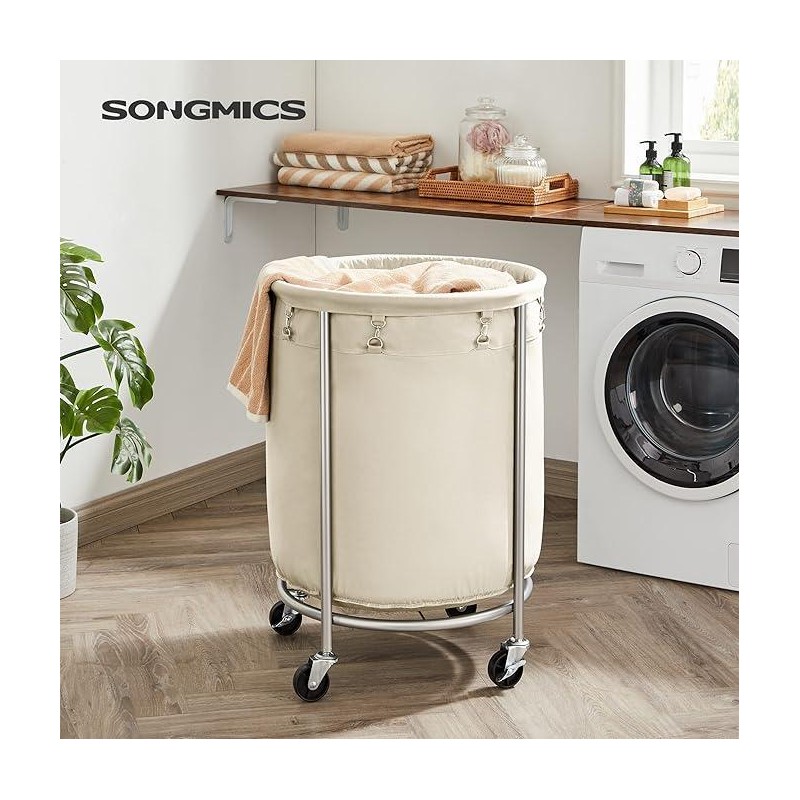 SONGMICS HOME Laundry Basket with Wheels, Rolling Laundry Hamper, Round