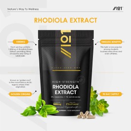 Rhodiola Rosea Extract 1000mg - 3% Standardised Rosavins 1% Salidroside - Made with BioPerine® for Enhanced Absorption - 60 Vegan Capsules (1 Month Supply) – by Alpha01